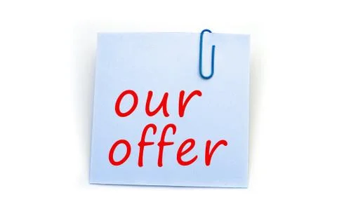 Our offer note on white Stock Photos