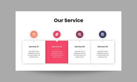 Our Service Presentation Slide Template for Business Solutions and Offerings Stock Illustration