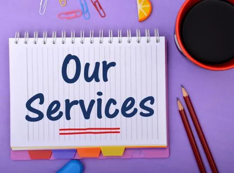 Our Services Web Button Style wrritten on notepad Stock Photos
