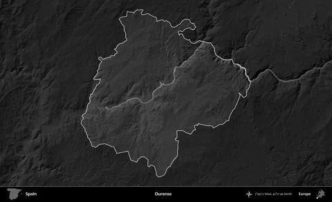 Ourense highlighted, Spain. Grayscale Stock Illustration