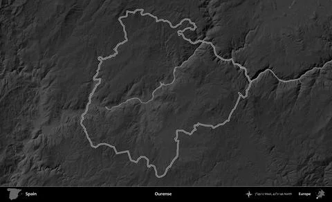 Ourense outlined, Spain. Grayscale Stock Illustration