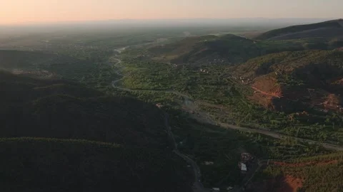 Ourika Valley river corridor winding through the High Atlas Mountains in Stock-Footage 337168344