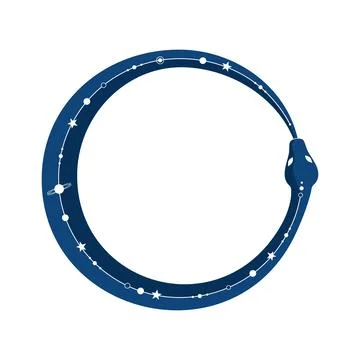 Ouroboros, a serpent with a cosmic pattern on its back, coiled in a ring Stock Illustration