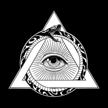 Ouroboros Snake with All Seeing Eye and Triangle Sacred Geometry Symbol Illustrazione stock