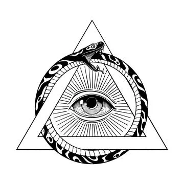 Ouroboros Snake with All Seeing Eye Triangle Vector Art Stock Illustration