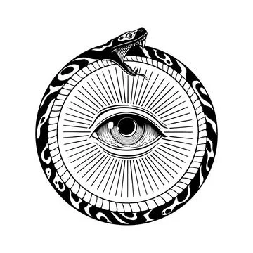 Ouroboros Snake Circle with All-Seeing Eye Vector Art Stock Illustration