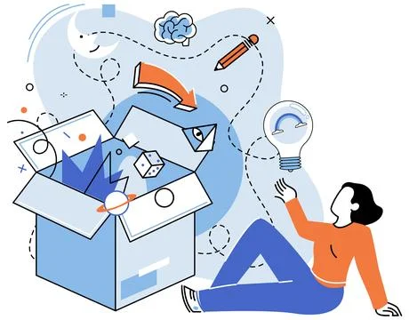 Out of the box idea. Imagination is key to unlocking door out-of-the-box 스톡 일러스트