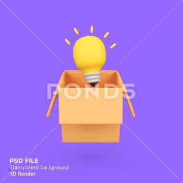 Out of the box light bulb ideas isolated 3d render icon illustration PSD Template