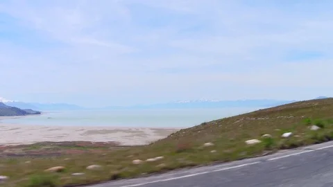 Out Of Car Window Driving Shot Of Salt Lake In Utah Stock Footage 75726491