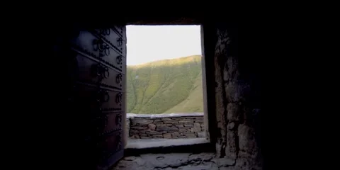Out of castle to nice grassland view, scenic landscape Stock Footage 277193548