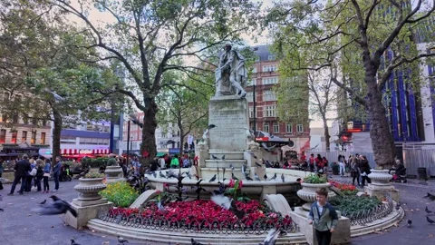 Out of control young boy chasing and scaring pigeons Stock-Footage 283293716