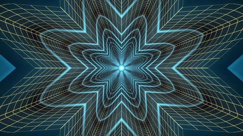 In out flight through VR flower neon YELLOW grid BLUE lights cyber tunnel HUD Stock-Footage 88492618