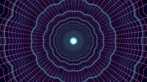 In out flight through VR flower neon PURPLE grid GREEN lights cyber tunnel HUD Video stock 88503719