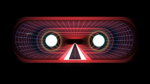 In out flight through VR RED neon BLUE grid GREEN lights cyber tunnel HUD Stock Footage 88474249