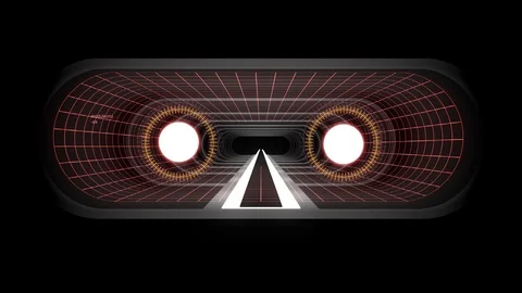 In out flight through VR WHITE neon RED grid RED lights cyber tunnel HUD Stock Footage 88468361