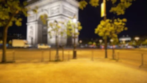 Out of focus background plate of car traffic driving by Triumphal Arch in Paris Stock Footage 90024850