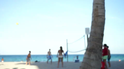 Out of focus background video of teens playing volleyball 스톡 동영상 39842490