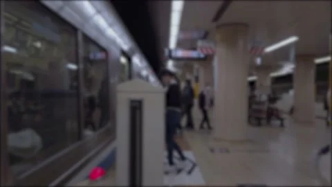 Out of focus blurred slow motion view while get on subway with crowded peop.. Stock Footage 238966187