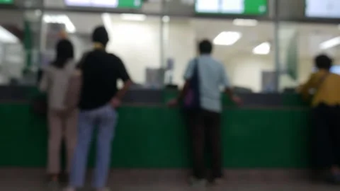 Out of focus blurred at terminal check-in counter area Stock Footage 328335638