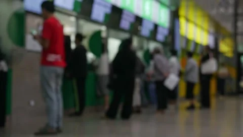 Out of focus blurred at terminal check-in counter area Stock Footage 328335659