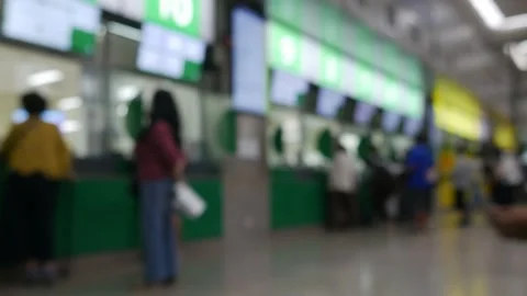 Out of focus blurred at terminal check-in counter area Stock Footage 328629408