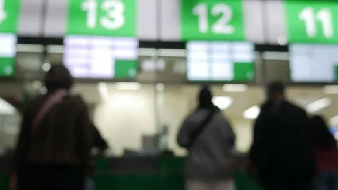 Out of focus blurred at terminal check-in counter area Stock Footage 328629414