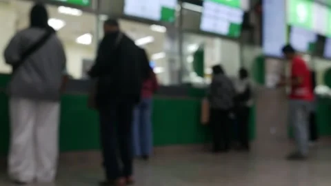 Out of focus blurred at terminal check-in counter area Stock Footage 329597682