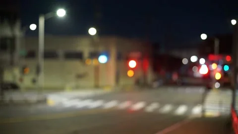 Out of focus (bokeh) view of traffic lights changing. San Francisco, USA Stock Footage 233468372