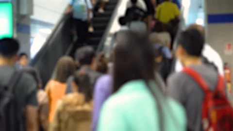 Out of Focus - Crowd of People Going on Escalator during Rush Hour  Stock Footage 96742685