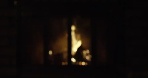 Out of focus fire burning in a fireplace Stock Footage 56919066