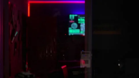 Out-of-Focus Futuristic Computer Control Room 库存影片 347640378