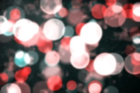 Out-of-focus light circles overlapping in red white teal against dark backdrop, 스톡 일러스트