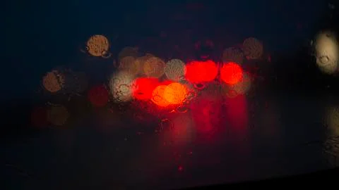 Out of focus lights in the rain Stock Photos
