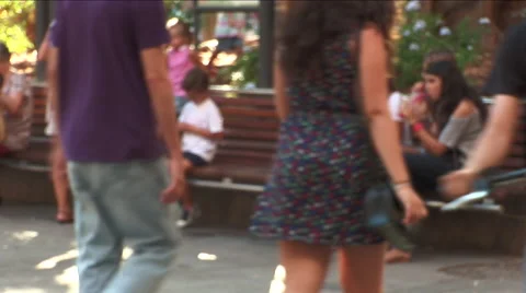 Out of focus people on square in Spain Stock Footage 65480276