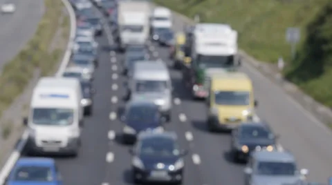 Out of focus slow traffic on M4 Motorway, UK Stock Footage 39460281