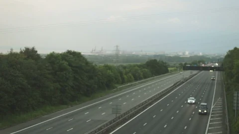 Out of focus slow traffic on M5 Motorway A Stock Footage 90318373