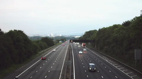 Out of focus slow traffic on M5 Motorway B Stock Footage 90318538