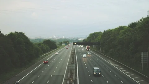 Out of focus slow traffic on M5 Motorway C Stock Footage 90318928