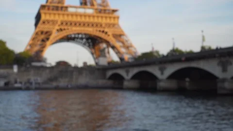 Out of focus view of the Eiffel Tower next to Pont dIena bridge Paris France Stock-Footage 90028351