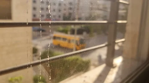 Out of focus yellow school bus is passing Video stock 198526814