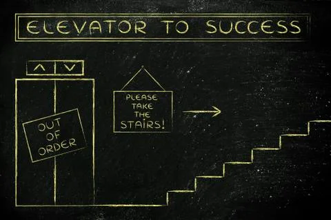 Out of order elevator to success, please take the stairs Stock Illustration