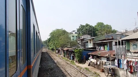 Out side view from the train Thailand. Stock Footage 121658773