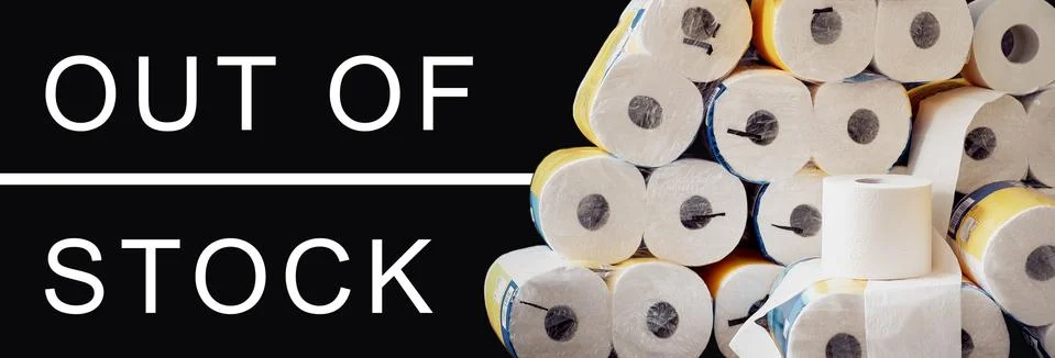 Out of Stock - large stack of white paper rolls packages with black background Stock Photos