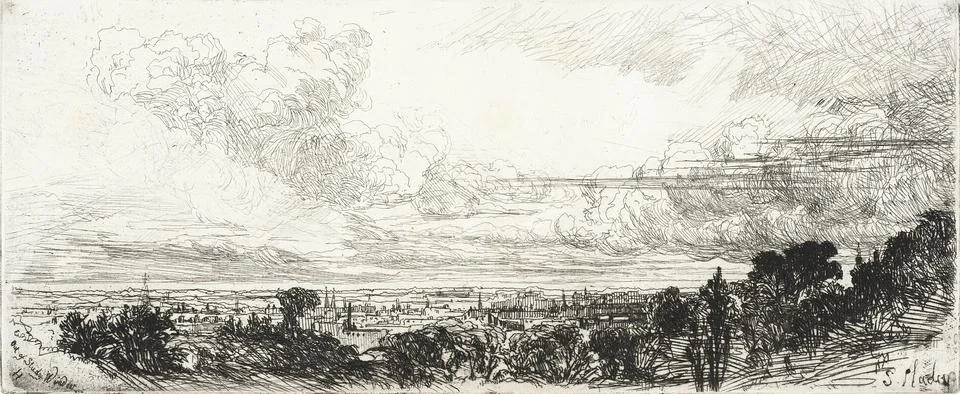 Out of a Study Window. Sir Francis Seymour Haden (England, London, 1818-191.. Illustrazione stock