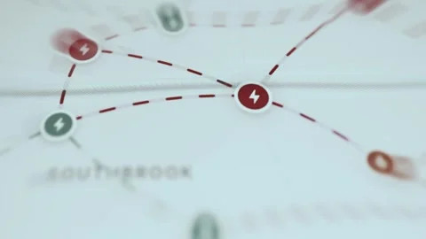 Outage Nodes Connected on Regional Grid Map Stock Footage 338394353