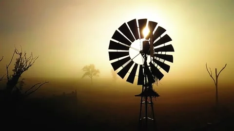 Outback Australia windmill sunrise Stock Footage 276021938