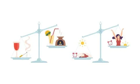 Outbalanced Scales with Different Things of Value Comparison Vector Set Illustrazione stock