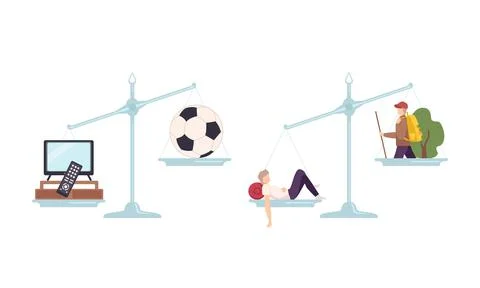 Outbalanced Scales with Different Things of Value Comparison Vector Set. Stock Illustration