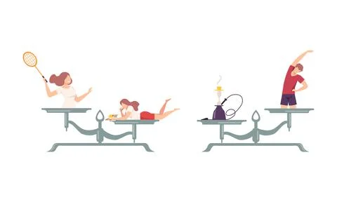 Outbalanced Scales with Different Things of Value Comparison Vector Set Stock Illustration