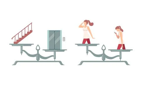 Outbalanced Scales with Different Things of Value Comparison Vector Set Stock Illustration